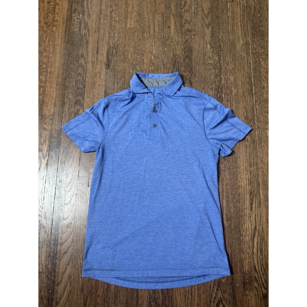 Lululemon Evolution Polo Shirt Men M Blue Heathered Performance Short Sleeve